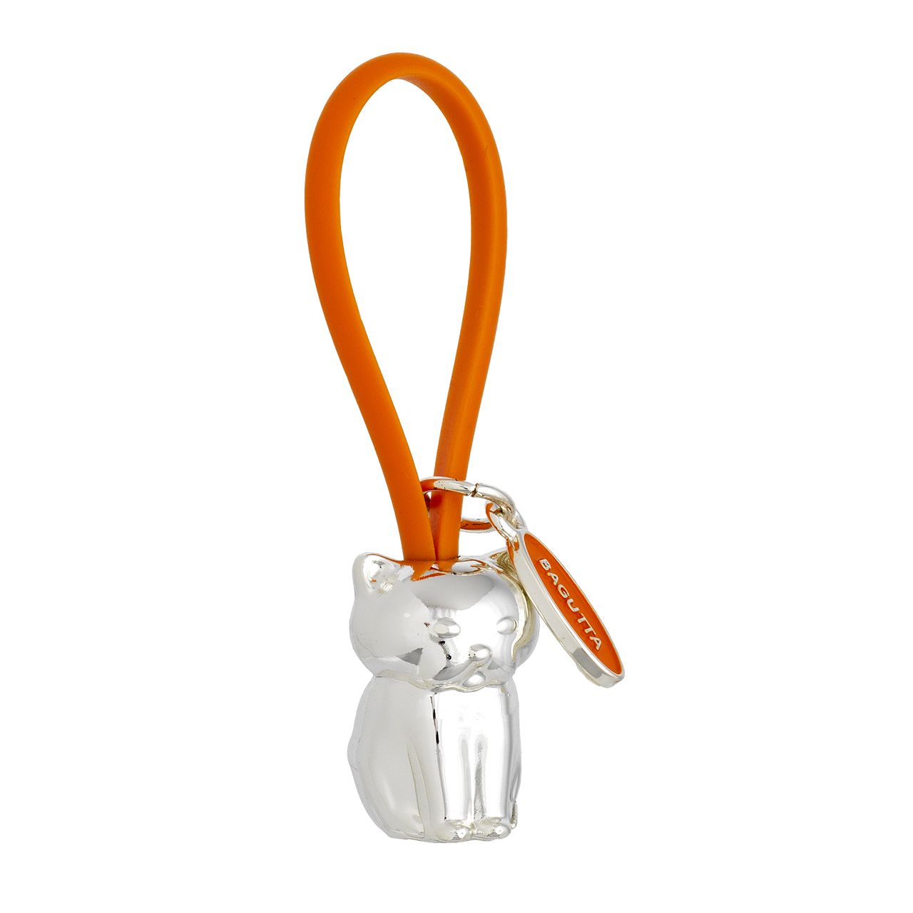 PORTACHIAVI GATTO ARGENTATO GANCIO IN SILICONE ARANCIONE